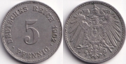 Германия 5 пфеннигов 1902 J